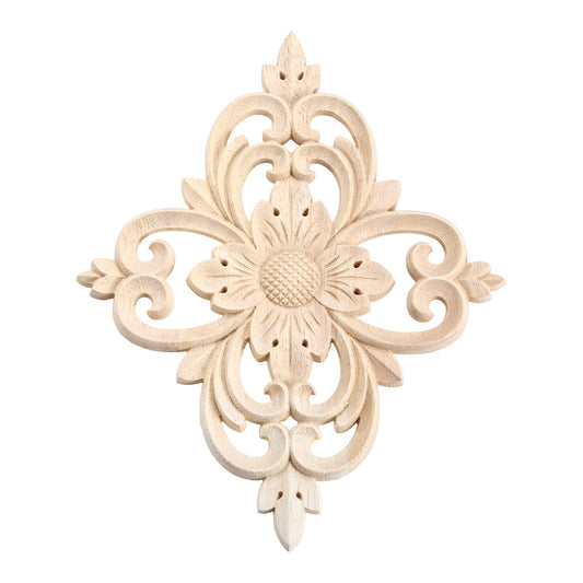 MUXSAM Rhomb Wood Carved Appliques Furniture Onlays, Unpainted Wooden Rosette Decals Center Decor for Door Wall Closet Cabinet Dresser Drawer Crafts Project(1-Pack, 25x20cm/9.9"x7.9")