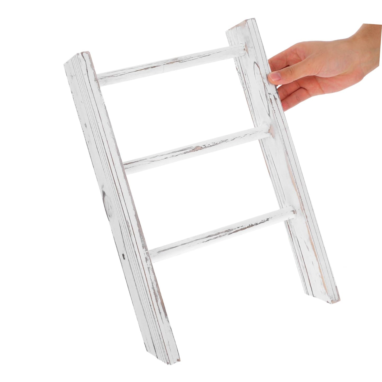 Luxshiny Mini Ladder Towel Rack White Rustic Farmhouse Bathroom and Kitchen Display Stand Multifunctional Tea Towel Holder Wall Blanket Holder Hand Hooks Decor
