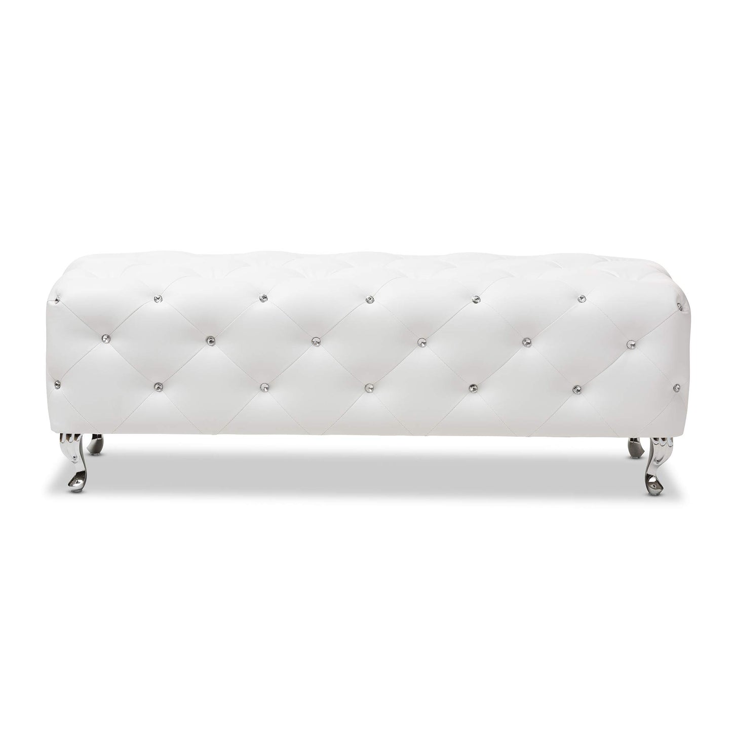 Baxton Studio Stella Crystal Tufted Modern Bench, White (54"x19"x19.5") Siskal Modern Cube Ottoman, White, Set of 2