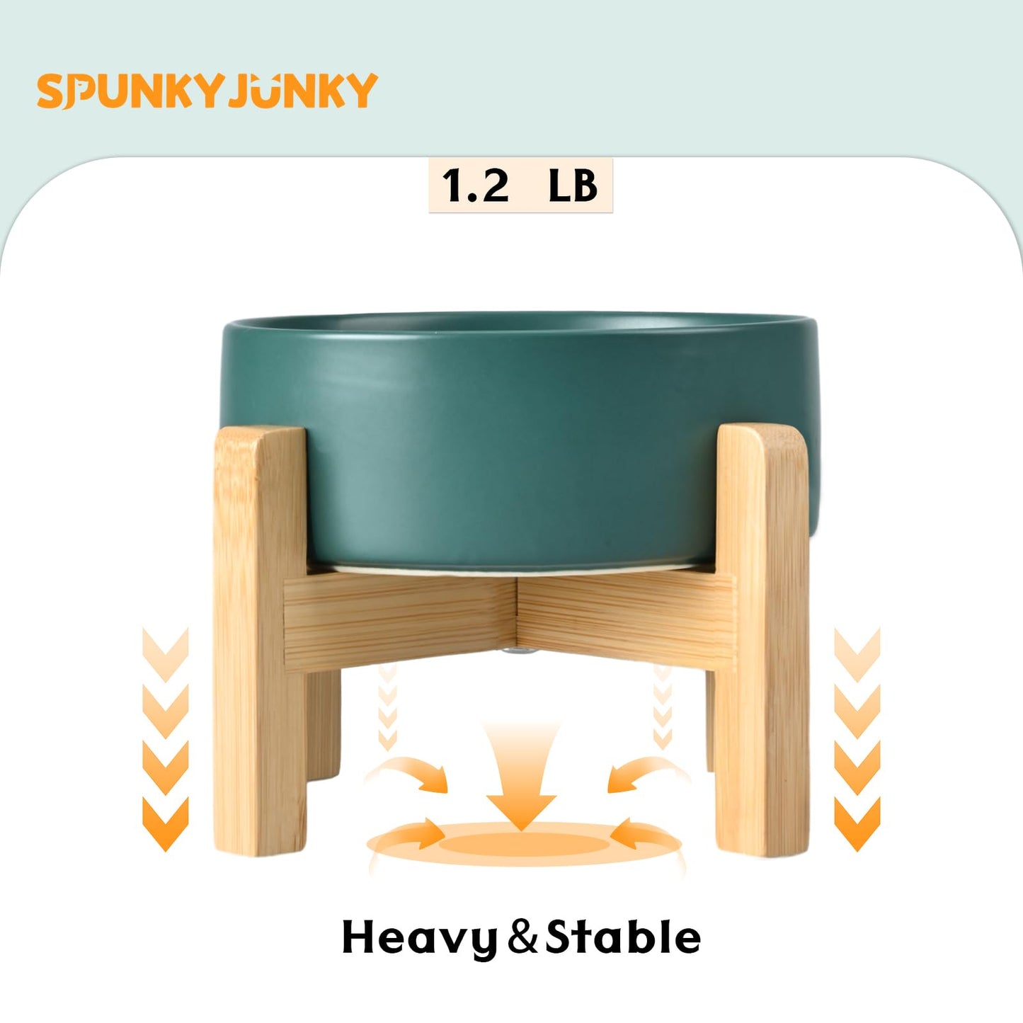 SPUNKYJUNKY Ceramic Elevated Dog Bowls 2 Pack - 5.1inch Raised Dog Bowls with Non-Slip Wooden Stand for Small Dogs Dishwasher Safe(Green,13.5OZ*2)