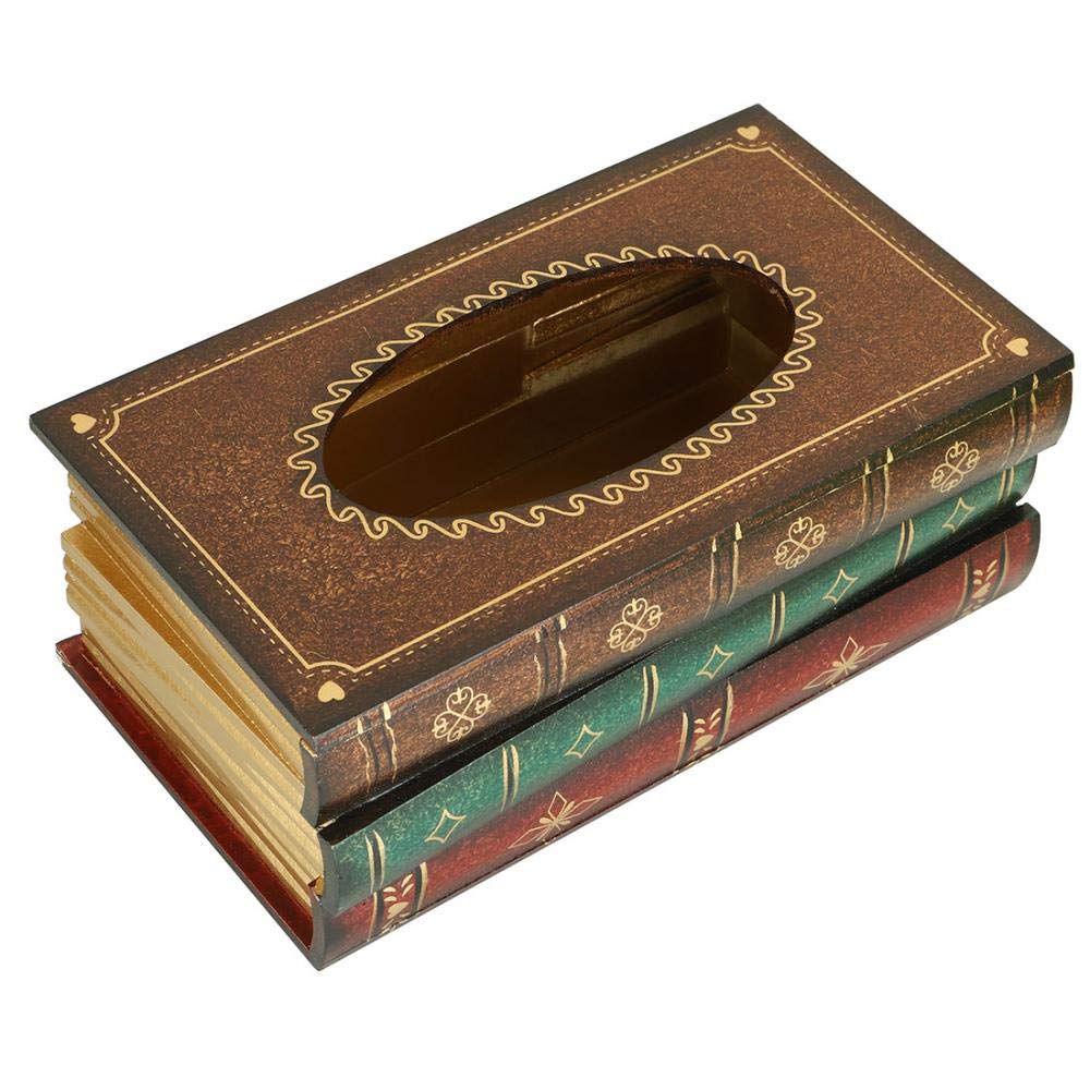 Elegant Wooden Antique Book Tissue Holder Dispenser/Novelty Napkin Holder,Modern Square Paper Facial Tissue Box Cover Holder for Home Office Car Decoration (Sienna)