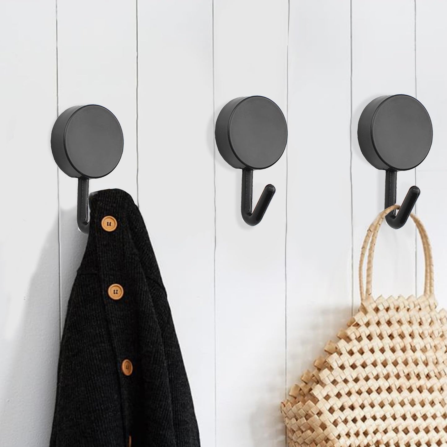 MOROBOR Self Adhesive Hooks, 60pcs Heavy Duty Plastic Hooks Wall Key Hook Holders Stocking Holder for Home Kitchen Bathroom Office Door (Black)