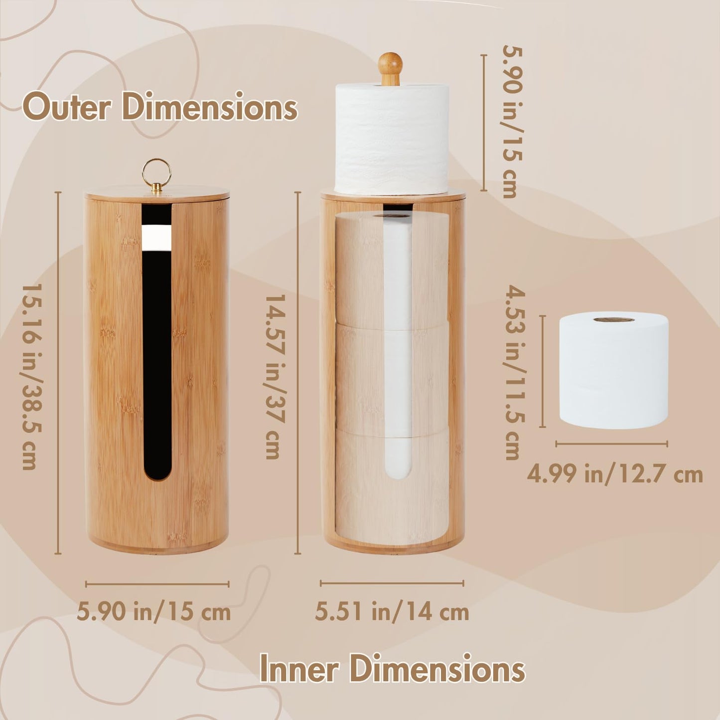 Gobam Bamboo Toilet Paper Storage with Dual-Use Lid, Freestanding Bathroom Tissue Organizer with Viewing Slot, Built-In Handle, Anti-Slip Base, Compact Toilet Paper Holder Stand for up to 3 Mega Rolls