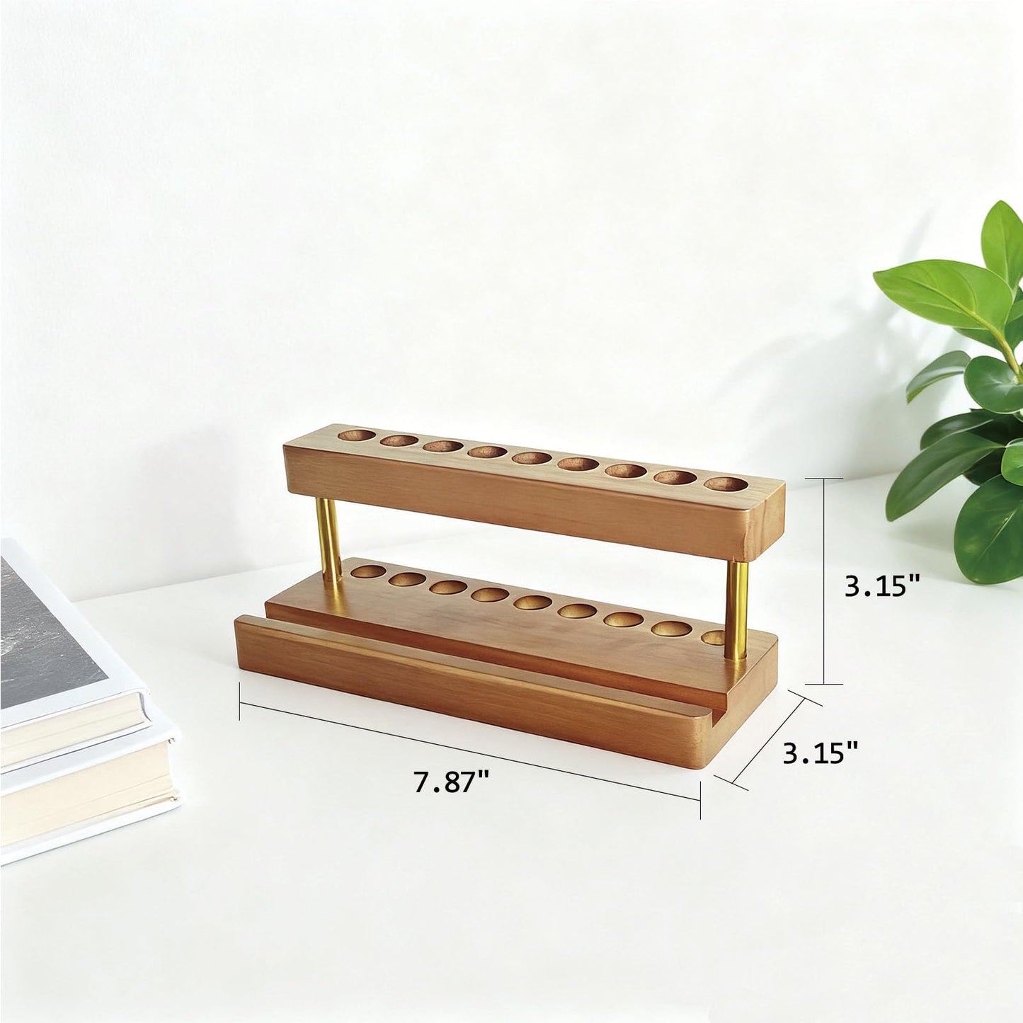 VOVCIG Multifunctional Wood Pen Holder for Desk,Fountain Pen Stand with 9 Slots and Phone Holder,for Office and Home Desk Decor