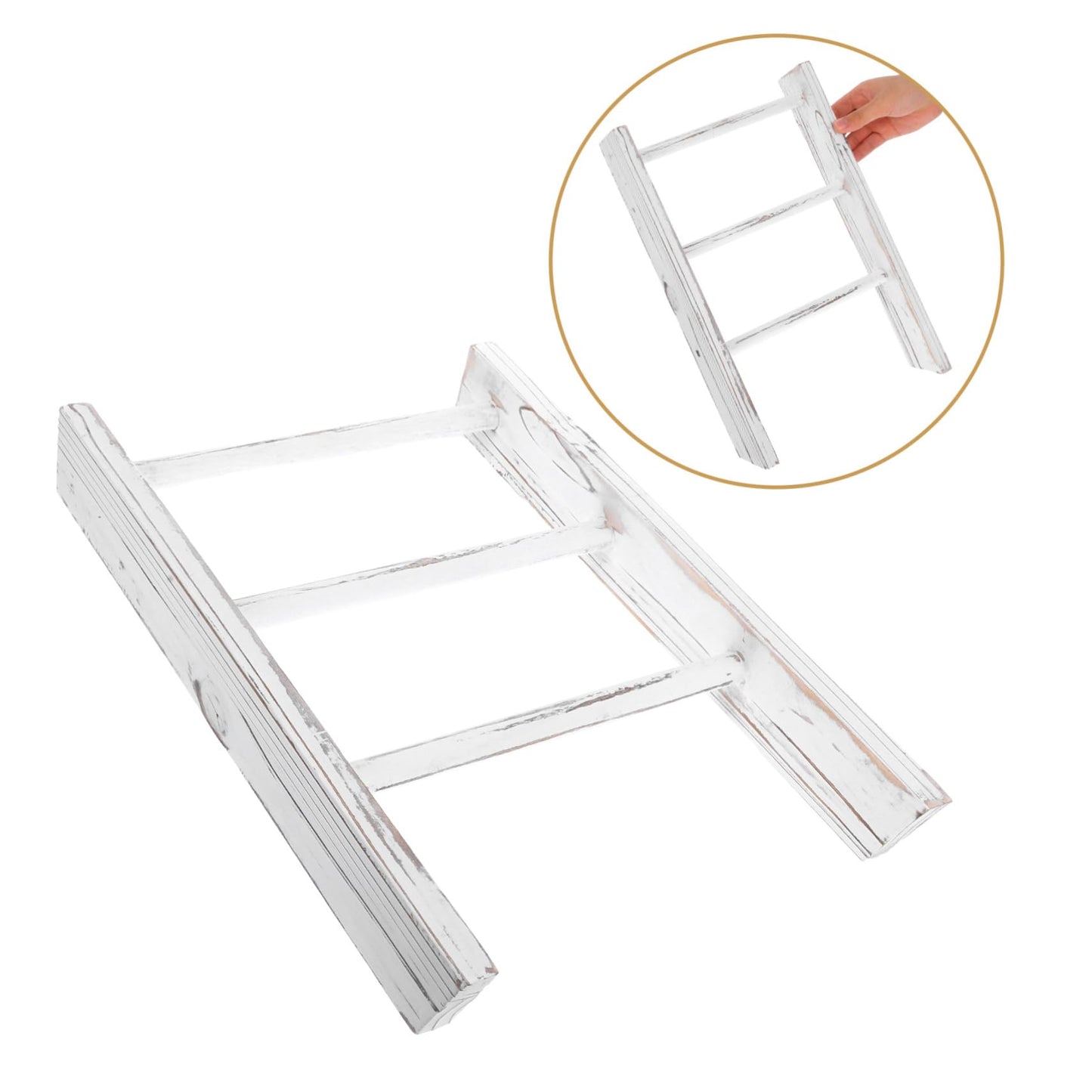 KOCKSHION Miniature Farmhouse Tea Towel Ladder Rack Rustic Bathroom Decor Compact Ladder Towel Holder for Kitchen Counter Space Saving with Elegant White Finish