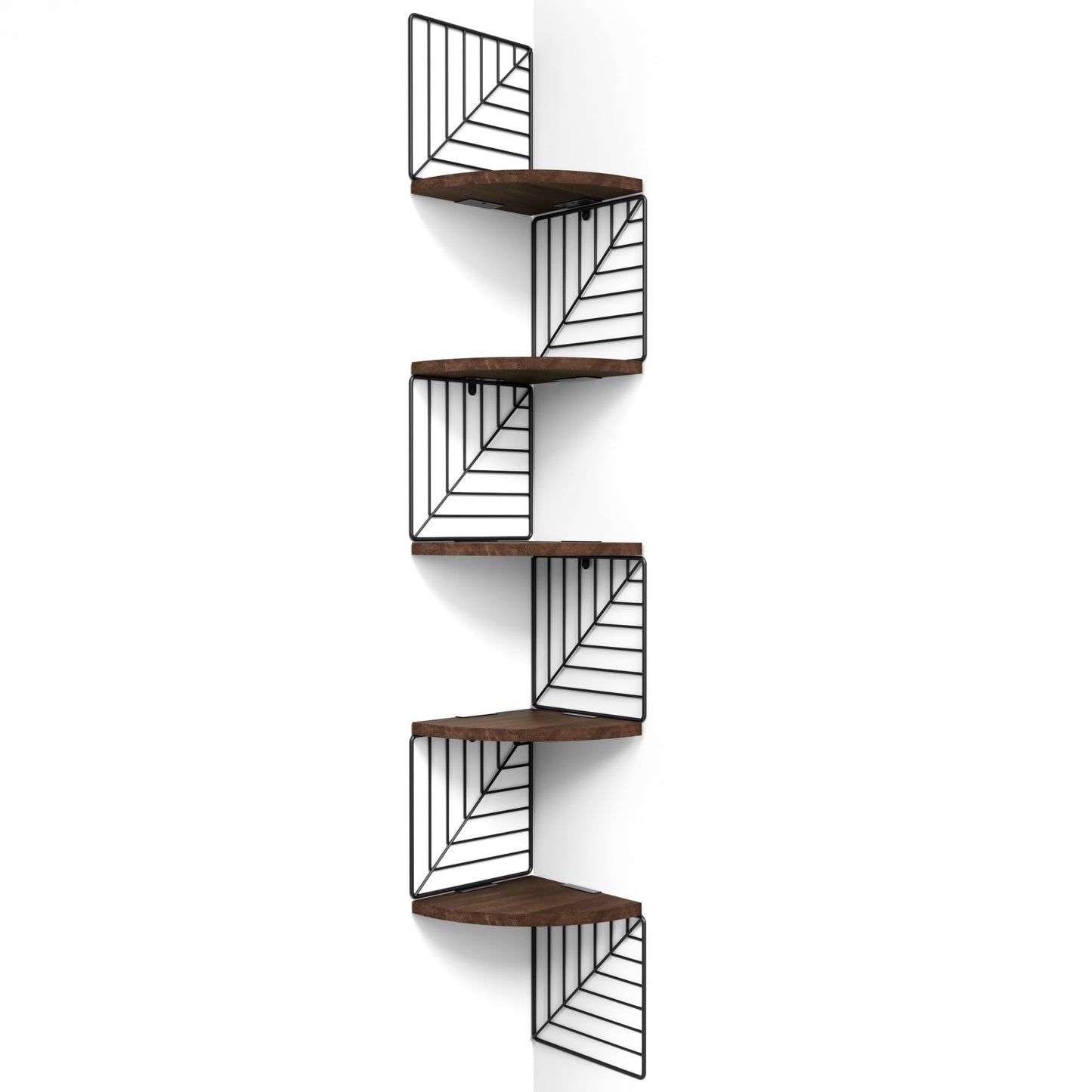 Love-KANKEI Corner Shelf Wall Mount of 5 Tier, Rustic Wood Floating Shelves Wall Shelves for Bedroom Living Room Bathroom Kitchen Office and More Dark Walnut