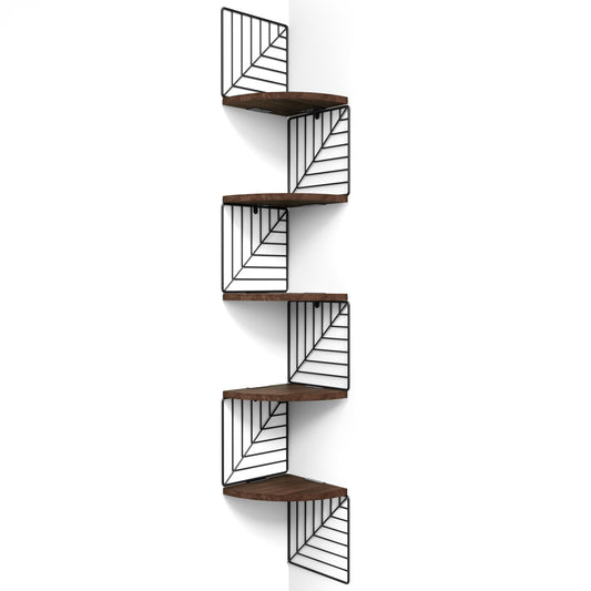 Love-KANKEI Corner Shelf Wall Mount of 5 Tier, Rustic Wood Floating Shelves Wall Shelves for Bedroom Living Room Bathroom Kitchen Office and More Dark Walnut
