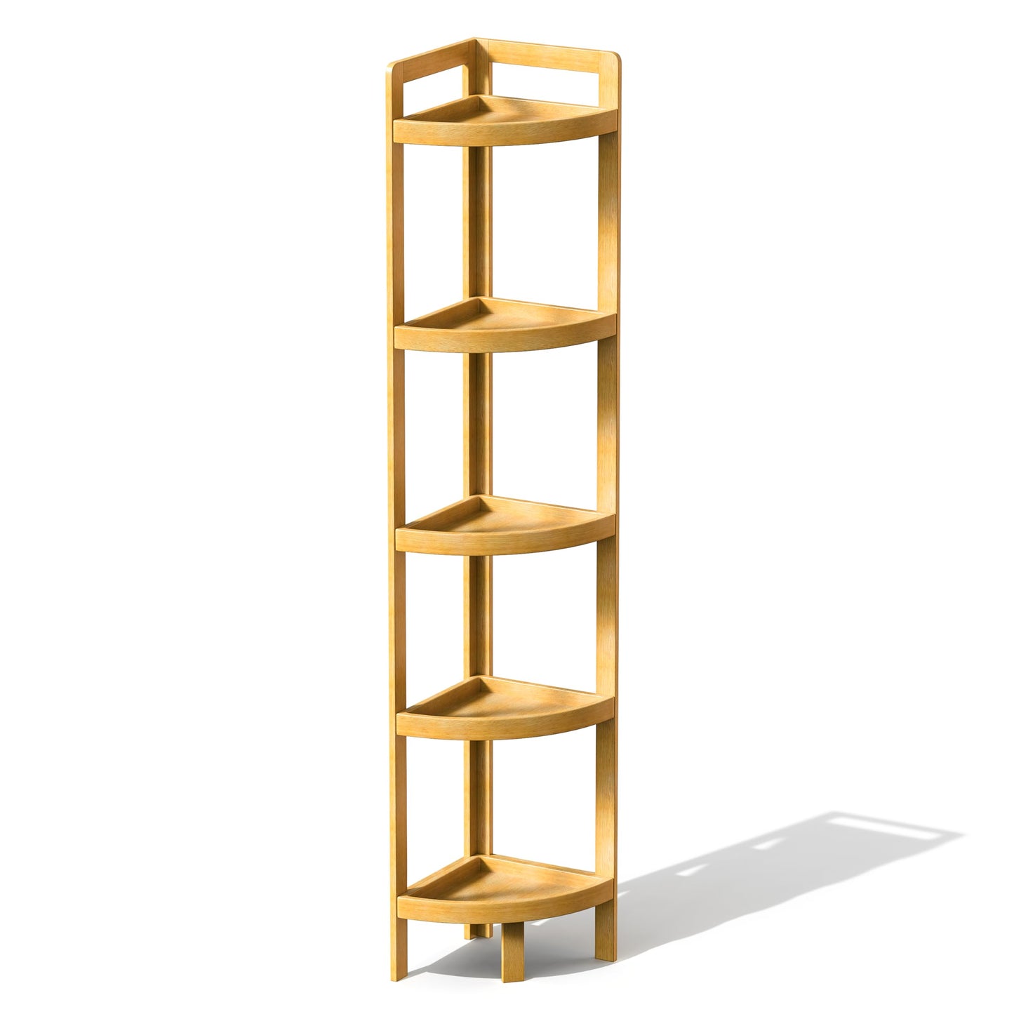 2026 New Bamboo Standing Shelf, 5 Tier Corner Shelf Stand, Free-Standing Shelf Units, Triangular Curved Corner Shelf Stand for Space-Saaving Display Ideal for Bathroom/Kitchen/Living Room Storage