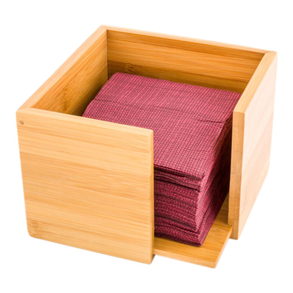 Restaurantware Bamboo Cocktail Napkin Holder Wooden Napkin Holder - Natural Color - 5 Inches - Square Cocktail Napkin Dispenser - 5.3" x 5.3" - 1ct Box