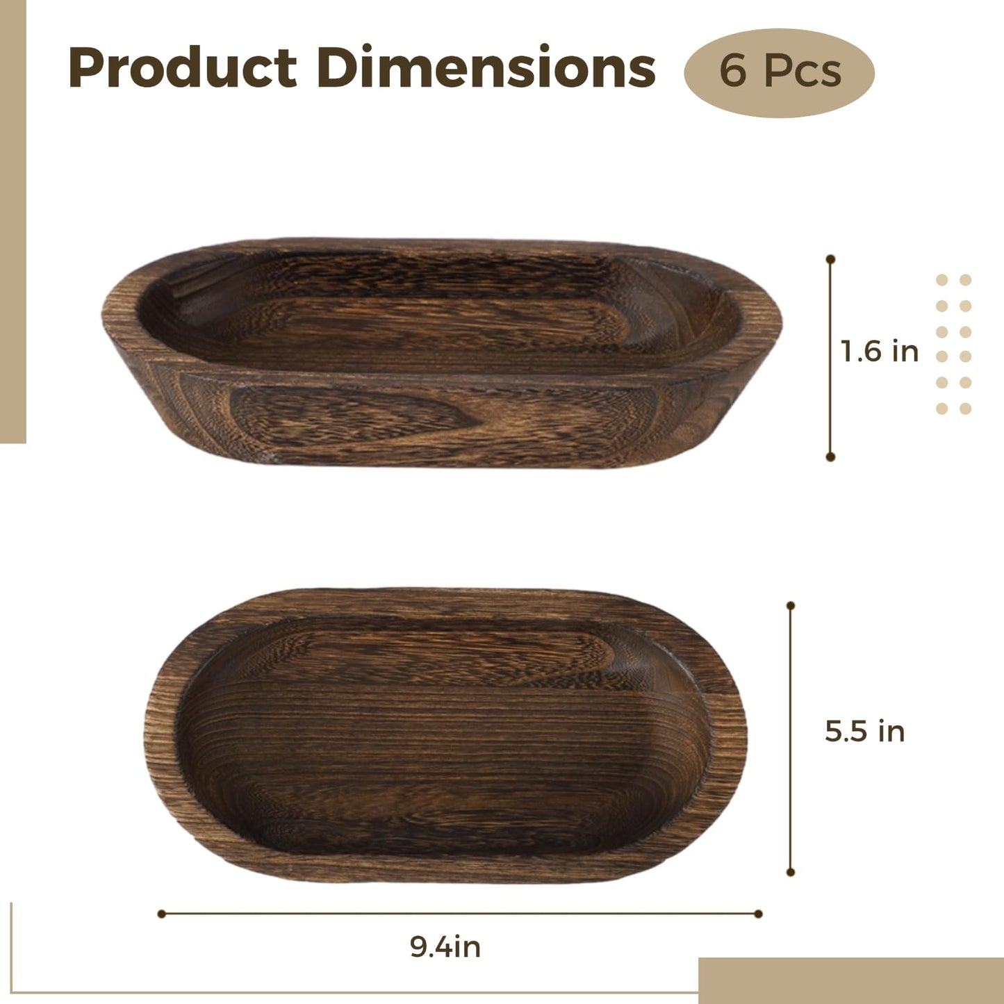 DORMIYA 6 Pack Wooden Dough Bowls for Candle Making - Oval Decor Rustic Bowls for Fruit, DIY Candle, Crafts Making, Farmhouse Wood Trays for Home Decor, 9.4 x 5.5 x 1.6 Inch