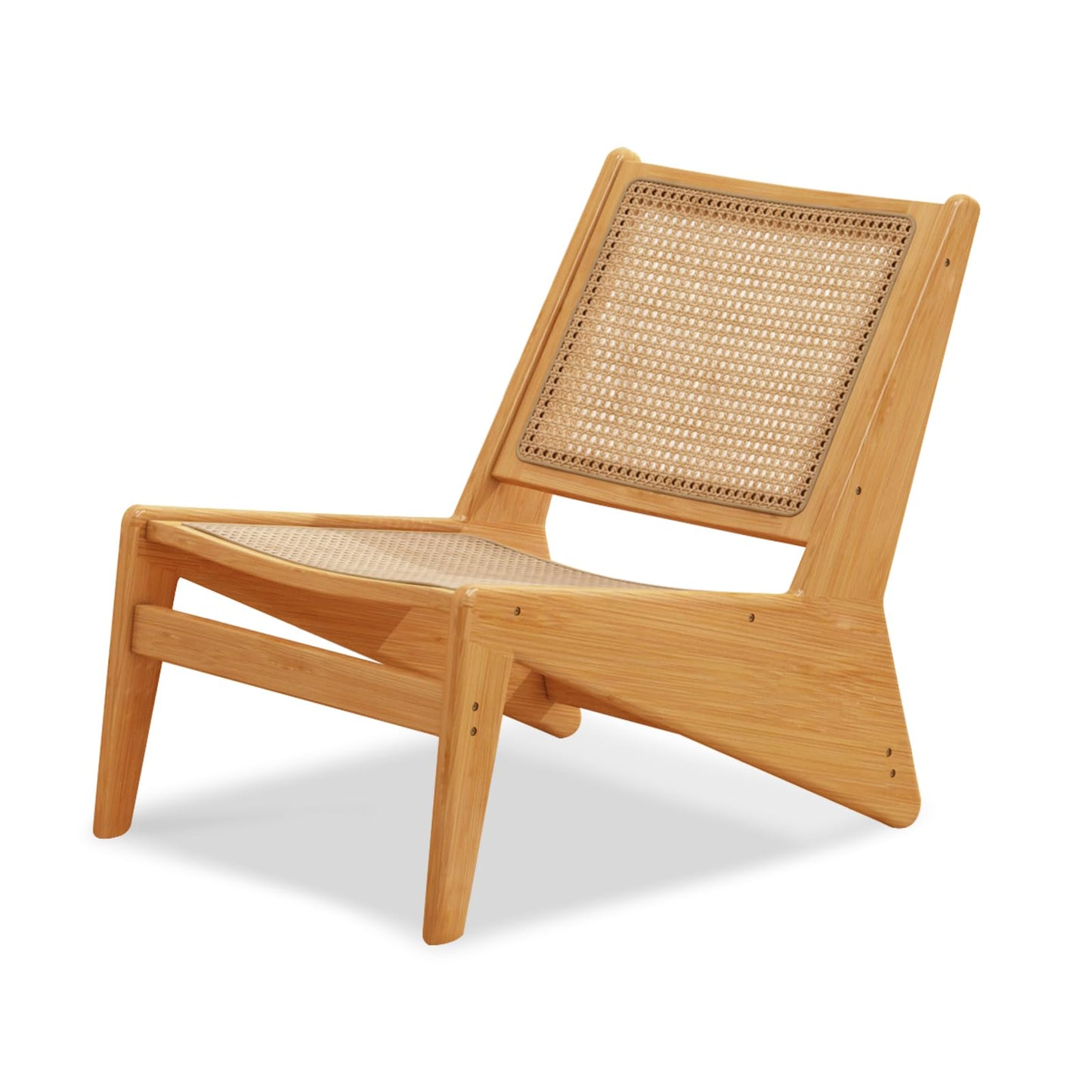 Furlide Rattan Accent Chair for Living Room, Mid Century Side Chair, Comfy Bamboo Chairs for Bedroom Reading Room, Wood