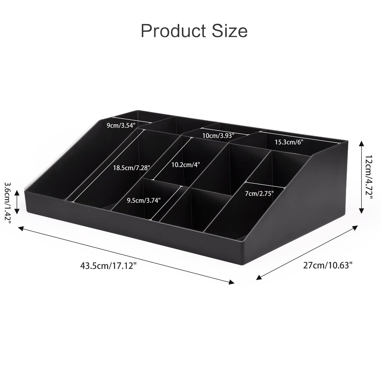 SZQINJI Coffee Condiment Organizer Holder 10-Compartment Break Room Coffee Condiment Caddy Cup Storage Holder Black