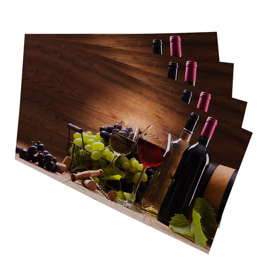 Y YIHANGBEST Red Wine Glasses Cloth Placemats Linen Dinner Mats Served with Grapes on Wooden Wipeable Set of 4 Placemats Table Pads Indoor Table Protectors Non Slip,12 * 18 Inch