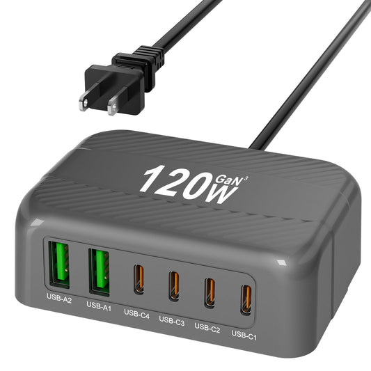 BURUDU USB C Charging Station,Multiports with 4 USB C and 2 QC USB A,Portable PD Fast USB Wall Charger for iPhone16/15/14/13 Pro Max,iWatch,Pixel