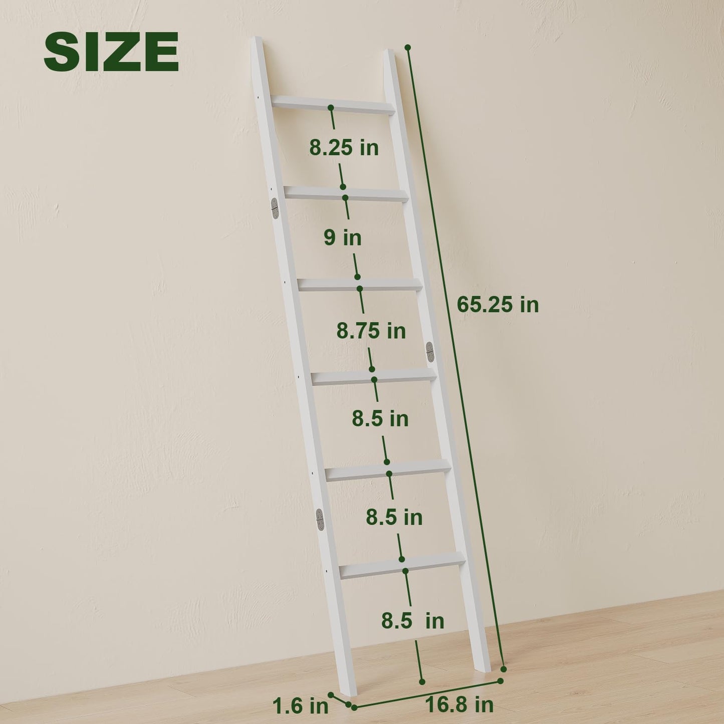 EleganfurHony Bamboo Towel Rack 6-Tier Blanket Ladder for Living Room, Bedroom, Bathroom Space-Saving Decorative Ladder for Quilts, Towels and More White