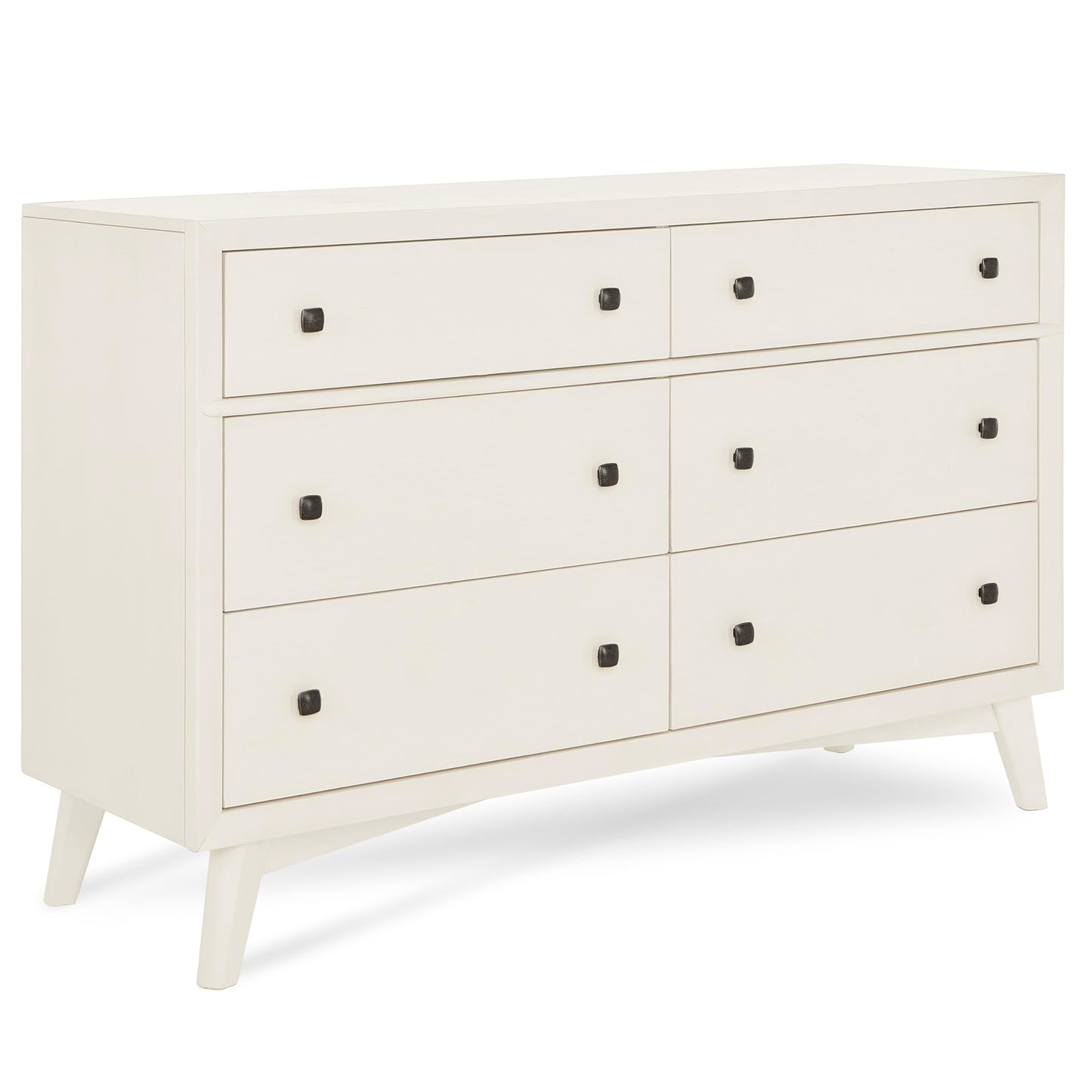Evolur Loft Antilia Mid-Century Double Dresser in Vanilla Bean, 6 Spacious Drawers, Comes Fully Assembled, Included Anti-Tipping Kit, Wooden Nursery Furniture