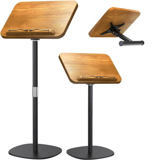 NAMON 2-in-1 Dual-use Floor & Desktop Book Stand, 100% Solid Wood, Height Adjustable from 16.5" to 51", Floor Reading Stand with Page Clip for Cookbooks, Sheet Music, Projector (with a T-Shaped)