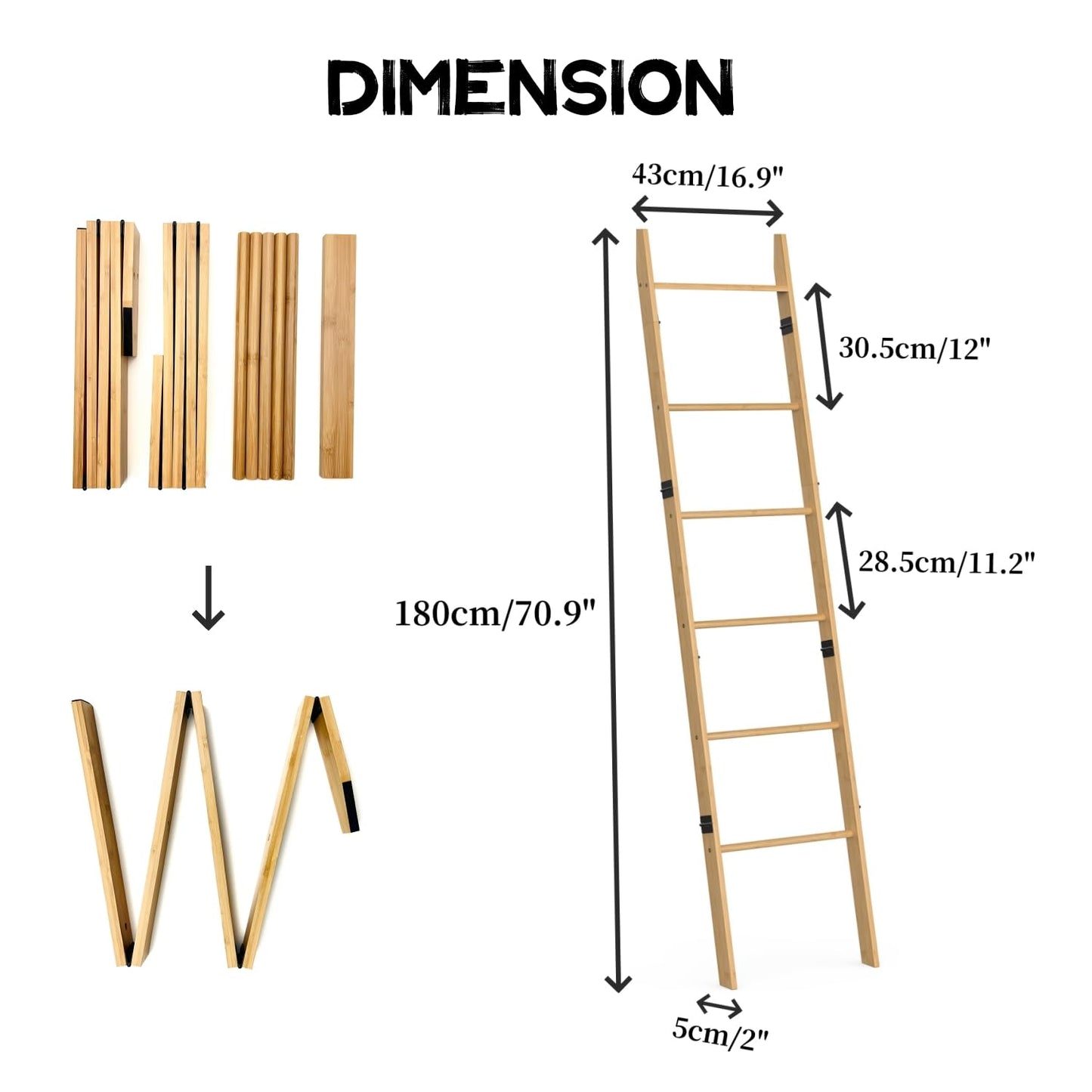 BAMBANG 6-Tier Blanket Ladder for Living Room, Blanket Quilt Ladder Rack Rustic Decorative Towel Holder, Wall Leaning Blanket Ladder Shelf Storage Farmhouse Decor for Bedroom Bathroom, Natural