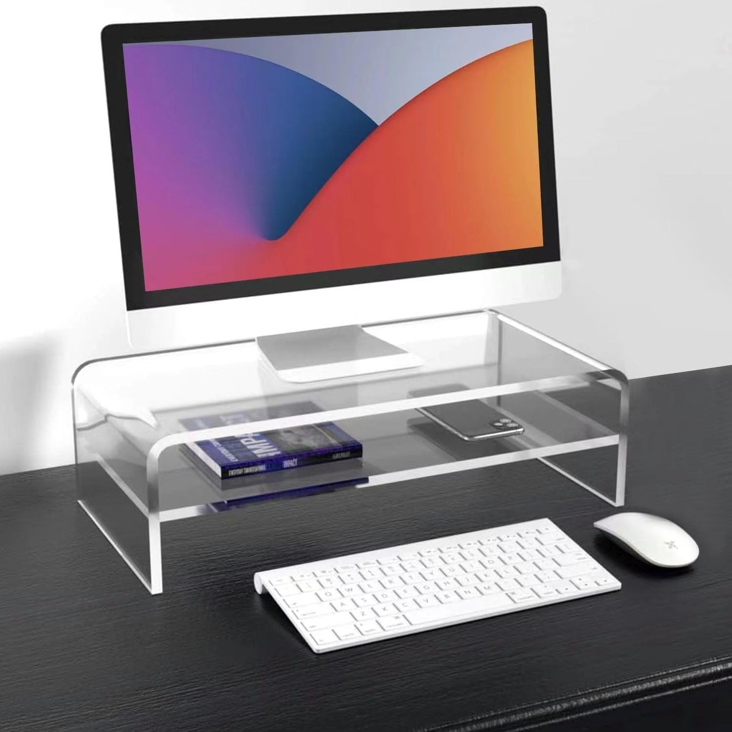 Generic Acrylic Monitor Stand, 2 Tier Computer Monitor Riser，16 inch Acrylic Computer Monitor Stand Riser for iMac, PC, Desktop, Laptop, TV Screen, clear