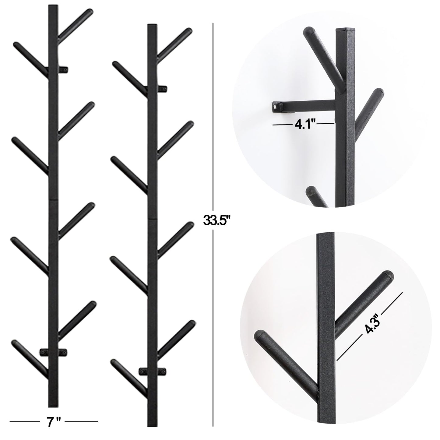 GAWAMAY Vertical Coat Rack Wall Mount Set of 2, Black Modern Metal Coat Hanging Cowboy Hat Rack for Wall, Mounted Coat Hooks Organizer for Entryway (H-33.4") (Black)