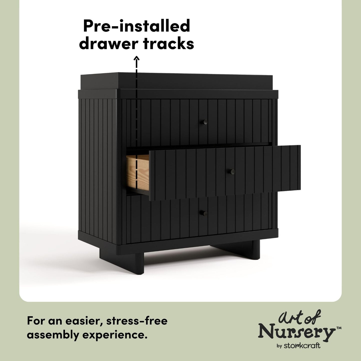 Storkcraft Kyoto 3 Drawer Chest with Topper (Black) - GREENGUARD Gold Certified, Nursery & Kids' Bedroom Wood Chest, Interlocking Drawer System, and Easy Assembly with Pre-Installed Tracks