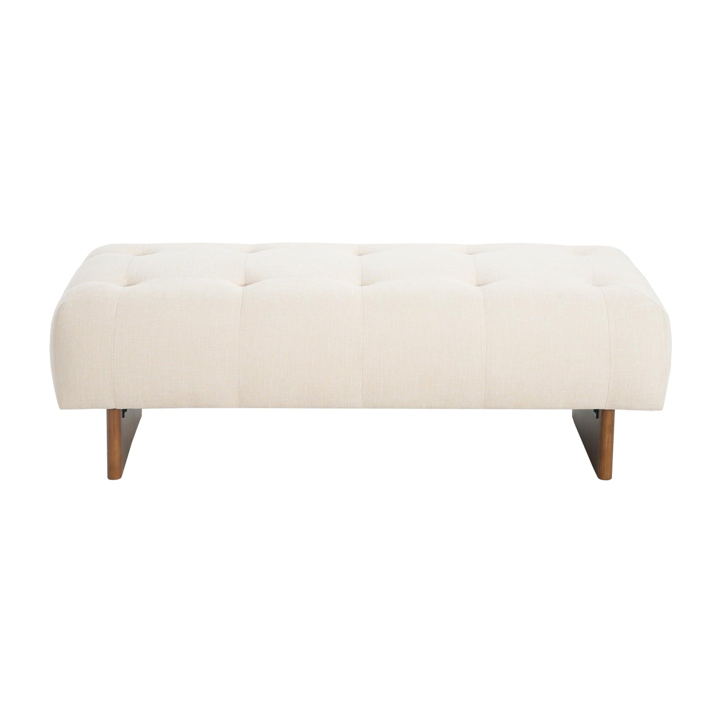 Christopher Knight Home Yvone Modern Upholstered Ottoman Bench, Minimalist Wooden Entryway Bench, Living Room Sofa Extra Seat, Ottoman End of Bed Bench for Bedroom, Beige+Brown