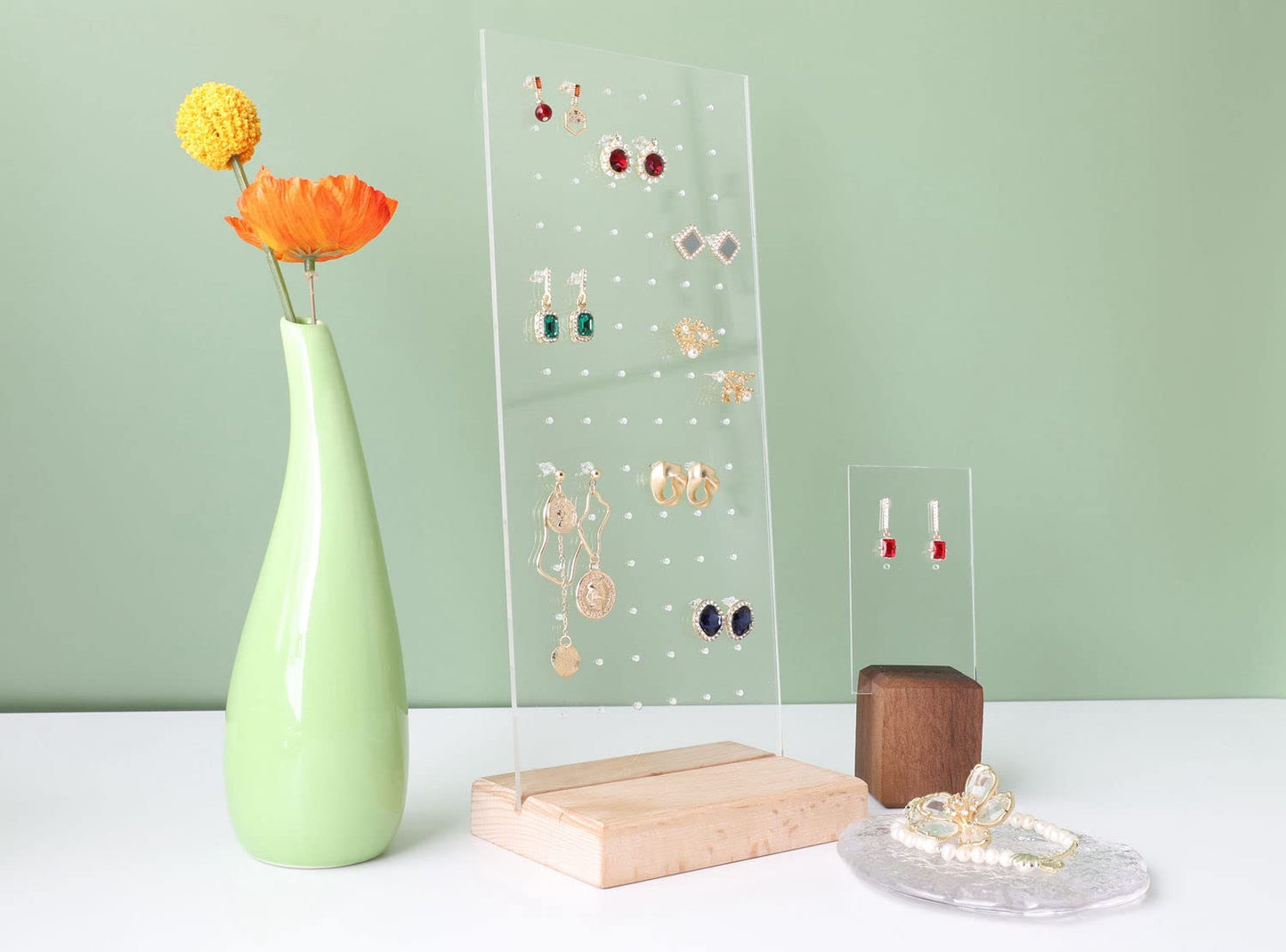GemeShou Beech earring display for selling jewelry, wooden earring holder for studs display, small jewelry studs display board for show【Wood stand with acrylic board-Beech】
