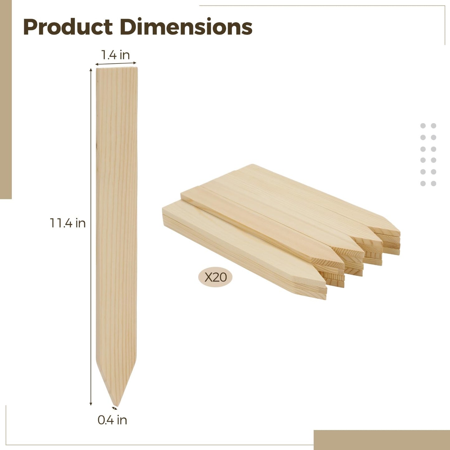 20 PCS Wooden Garden Stakes, 11.4 in Pointed Wood Stake for Plant Support, Survey Stake for Yard Marking, Sign Posts, Silt Fence Stakes for Landscaping Garden Farm Construction Use