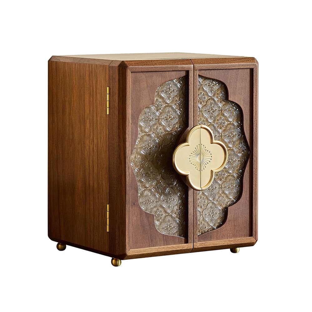 Double Door Jewelry Box - Black Walnut Wood, Velvet Lining, Gold Handle, Magnetic Closure, Handmade Storage for Birthday, Wedding| 5-Layer
