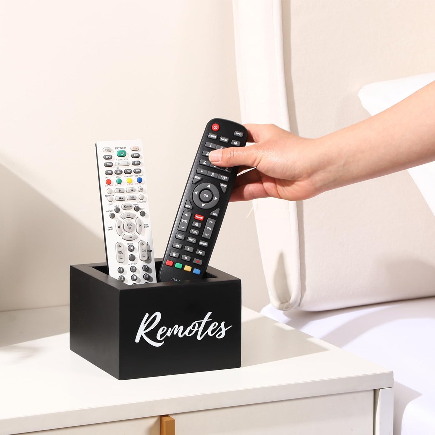 COOLEX Remote Control Holder, Wooden Tv Remote Holder, Remote Holder for Table, Remote Control Storage Organizer Caddy - Black