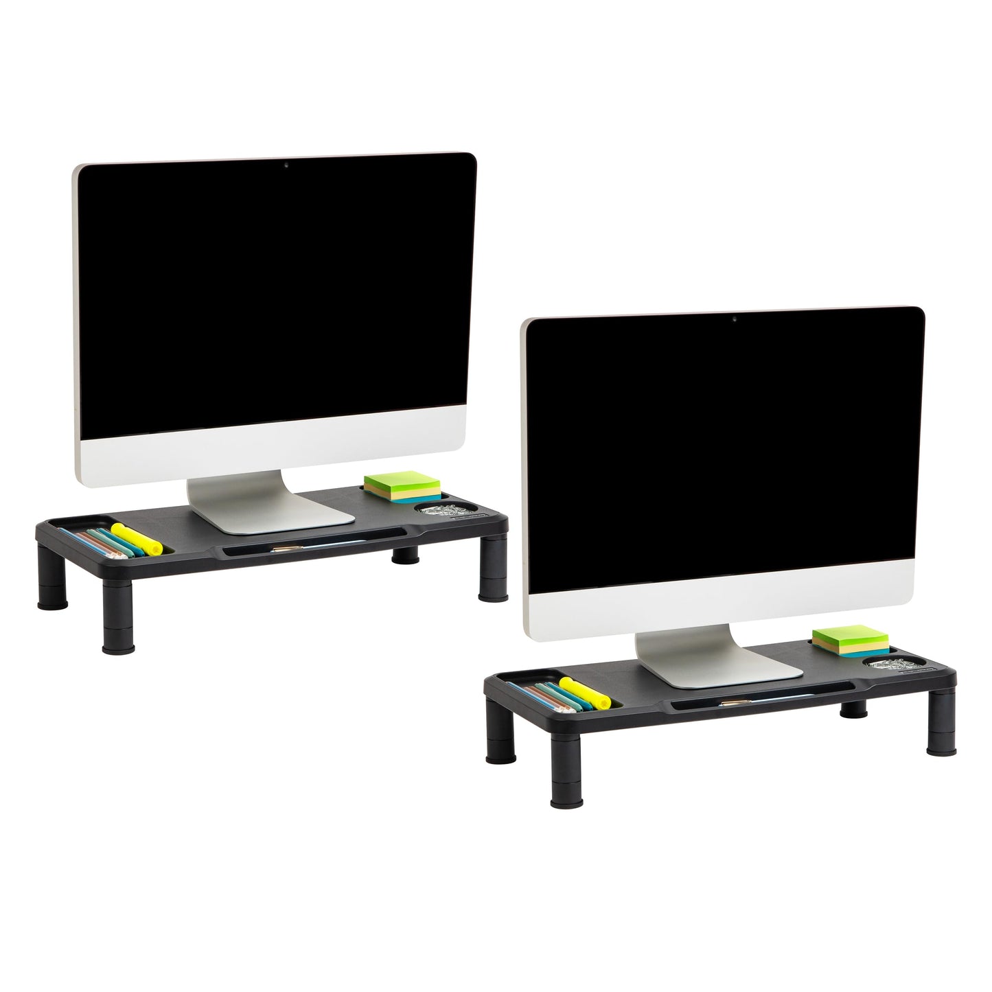 Mind Reader Monitor Stand, Laptop Riser, Desktop Organizer, Office, Plastic, 21.75" L x 10.25" W x 4.5" H, Set of 2, Black