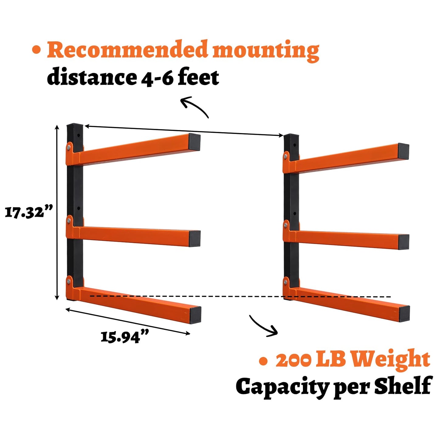 HOME RIGHT 2 Pack Lumber Rack,Wood Organizer and Lumber Storage Rack Wall Mount with 3-Level,Orange Heavy Duty Metal Wood Storage Racks for Indoor and Outdoor