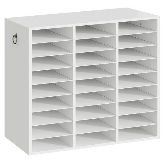 HOOBRO Literature Organizer, 27 Compartments Wooden Mail Organizer, Countertop Literature Sorter with Adjustable Shelves for Home, Office, School, Student Mailbox for Classroom, White WT27WF01