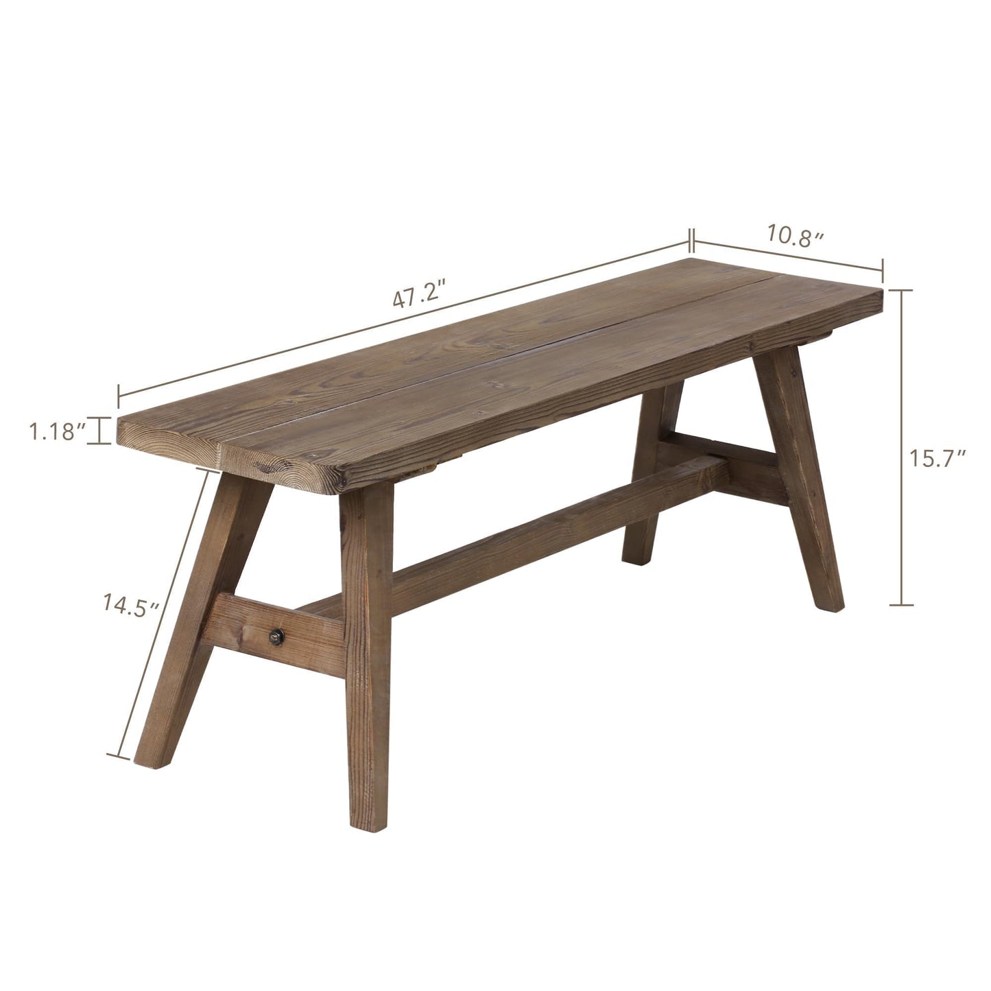 Wnutrees 47" Farmhouse Wood Bench, Solid Wood Entryway Bench for Dining Room End of Bed, Easy to Assemble, Brown