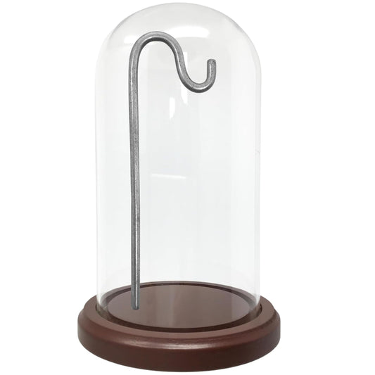 Clear Glass Dome with Hook & Wooden Base – 7.25" H x 4.875" W Cloche Display Case – Hanging Glass Bell Jar for Figurines, Ornaments, Jewelry & Collectibles – 4.5" Interior Hanging Height