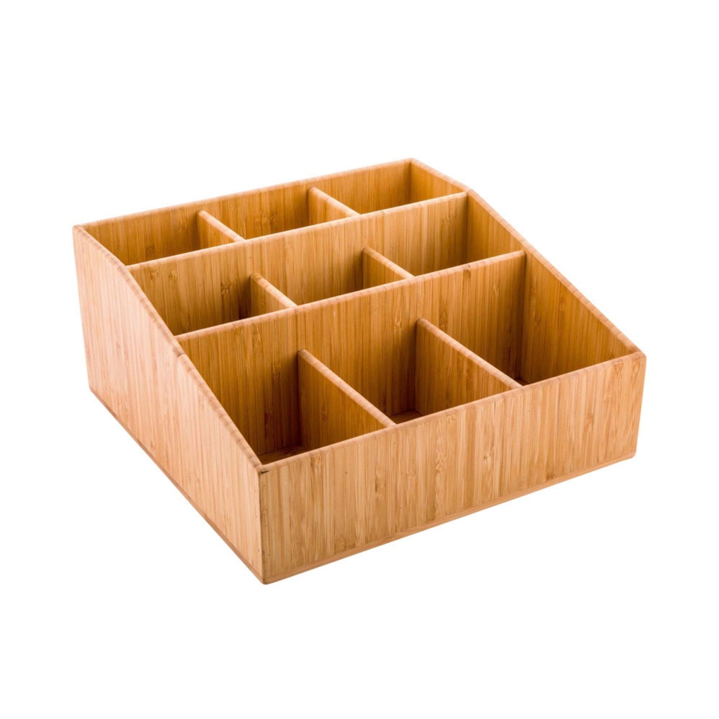 Restaurantware-11.75 x 5.5 Inch Coffee Condiment Organizer, 1 Square Creamer Organizer - 9 Compartments, Break-Resistant, Bamboo Coffee Accessory Caddy, Won't Chip, For Sugar Packets And Creamers