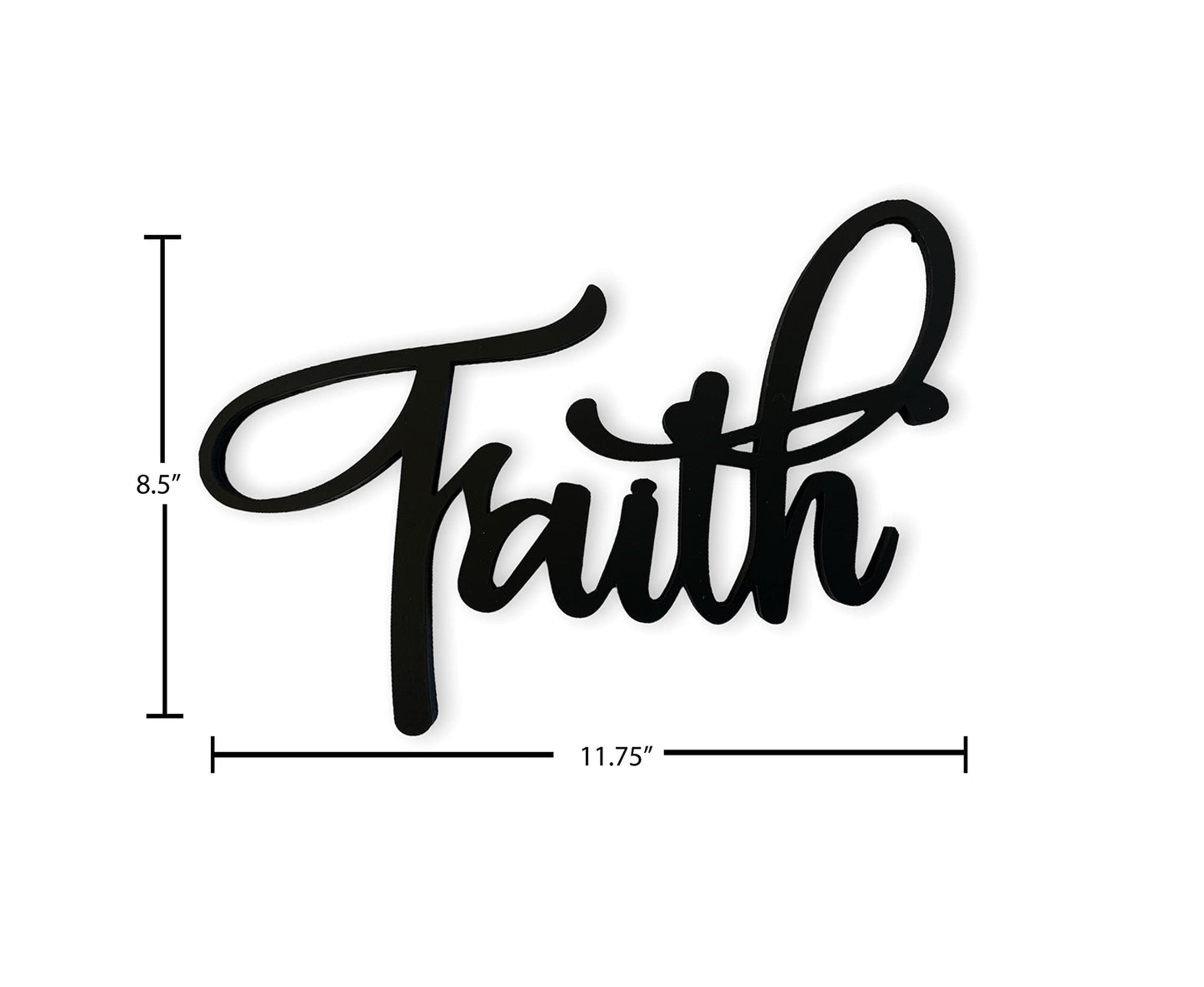 The Acrylic Place Black Wooden Word Script Cutout Sign for Home Decor (Faith)