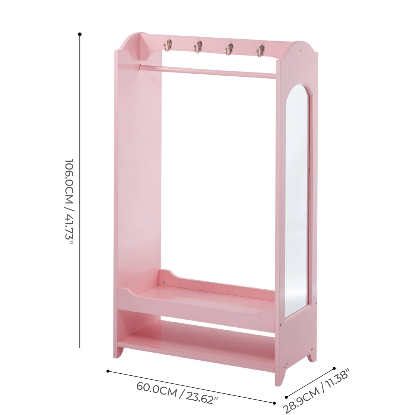 Teamson Kids - Kids Clothed Rack, Girl Dress Up Closet, Kids Dress Up Wardrobe, Dress Up Furniture Hanging Rack for Kids, Toddler Dress Up Station, Wooden Dress Up Unit with Hooks and Mirror - Pink