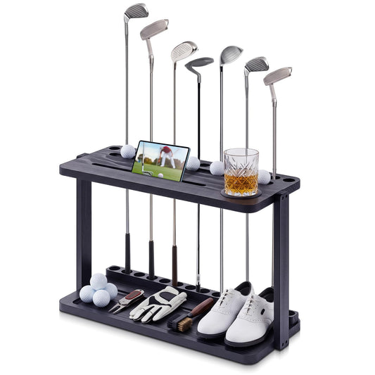 Wesiti Wooden Golf Club Holder Stand for 14 Clubs 15 Balls Golf Putter Stand for Indoor Home Office, 25.6 x 12 Inch