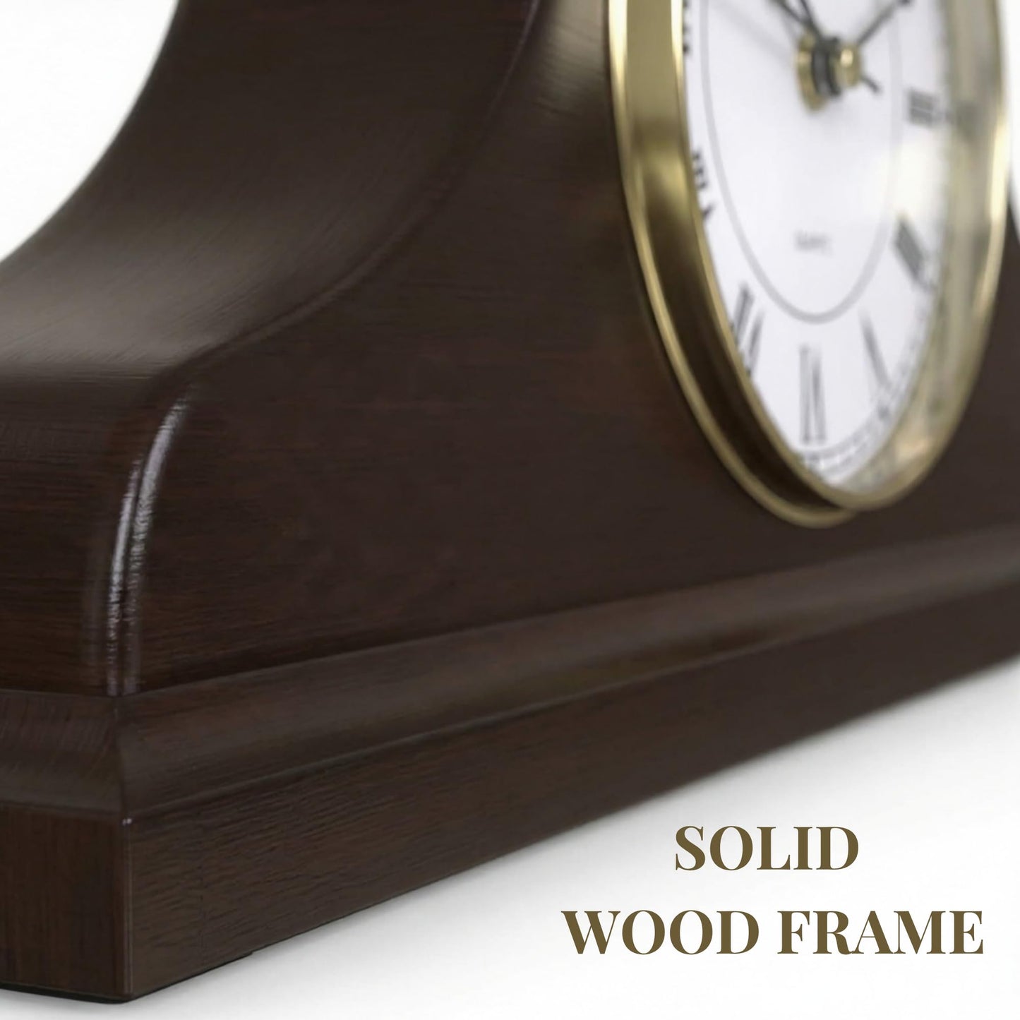 Mantel Clock Battery Operated - Wooden Mantle Clock 15x7.5 - Silent, Non-Chiming, Made of Solid Wood & Easy to Read - for Living Room Decor Above Fireplace, Office, Shelf, Table & Home Décor Gift