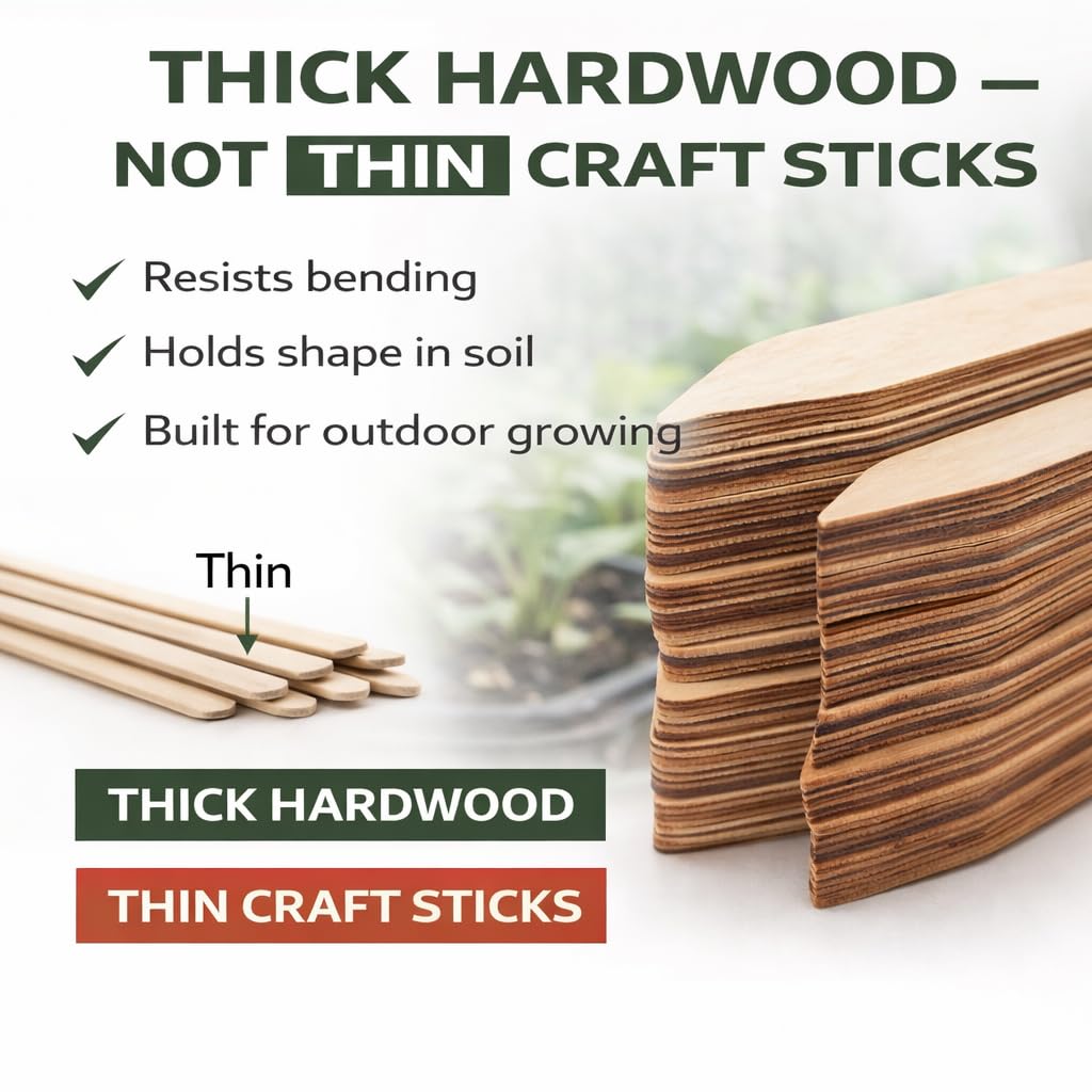 12" Wooden Plant Markers & Labels, 200 Pack – Wood Garden Label Stakes for Seed Starting, Outdoor Plants, Raised Beds & Greenhouse Use