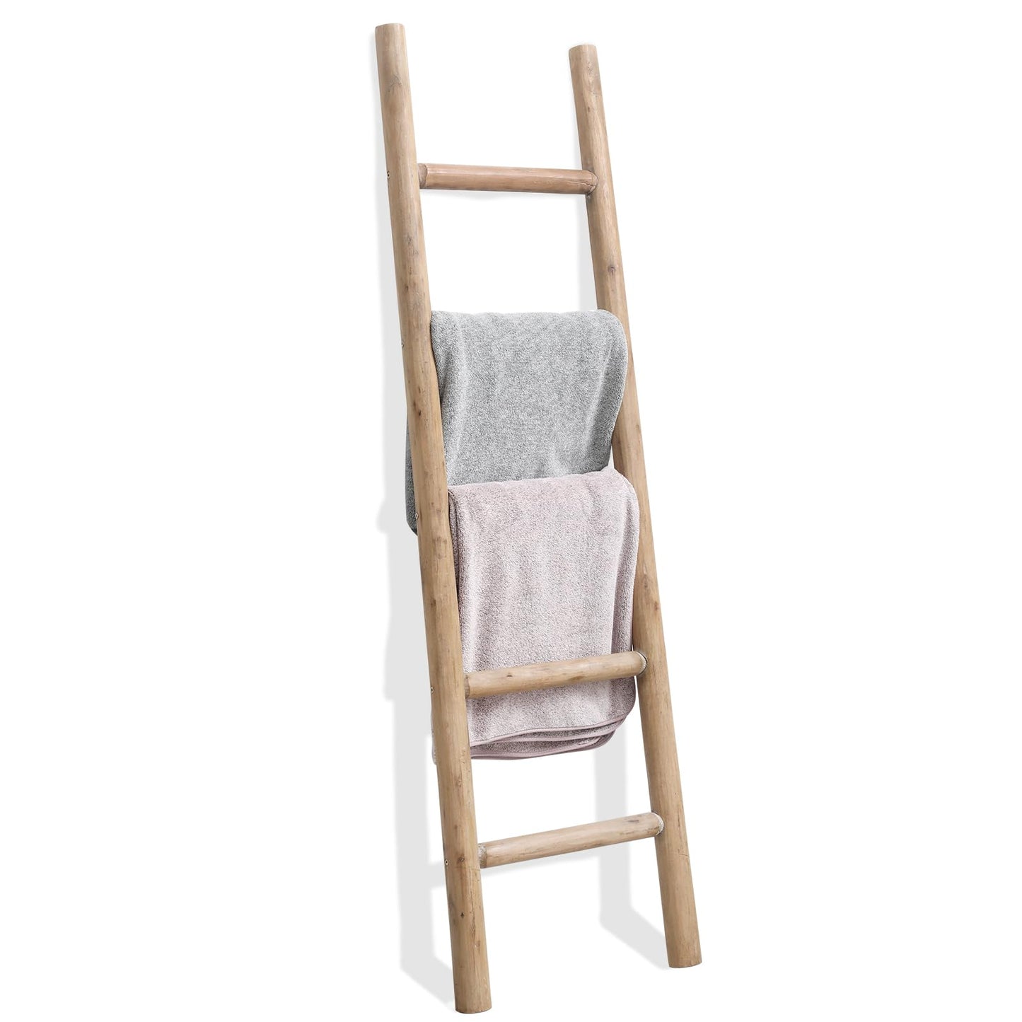 FUIN Blanket Ladder, 57in Rustic Solid Wood Decorative Ladder, Brown
