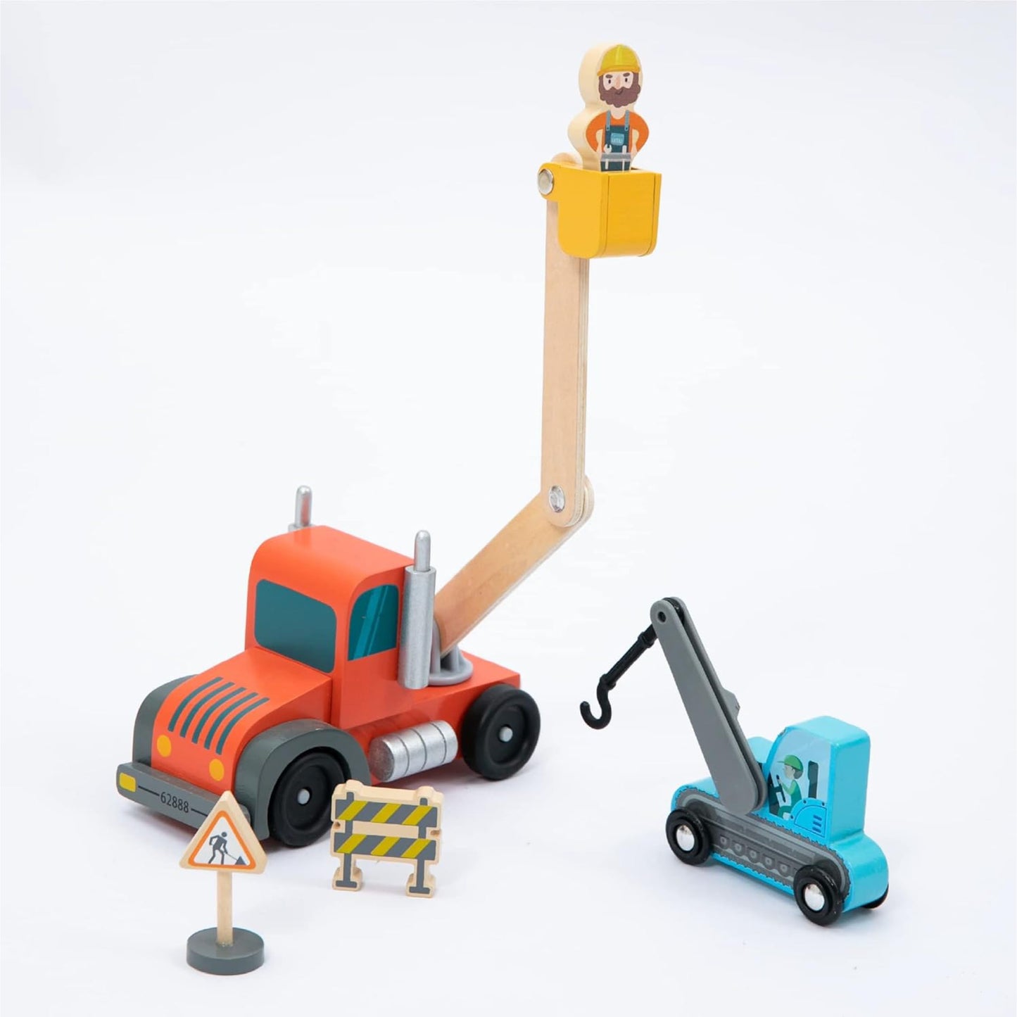 umu Construction Toy Cars 14 PCS Wooden Kids Mini Vehicles for Toddlers, Compatible to Thomas Train Toys Railway and Major Brands, Best for 3 to 5 Year Old Boys and Girls