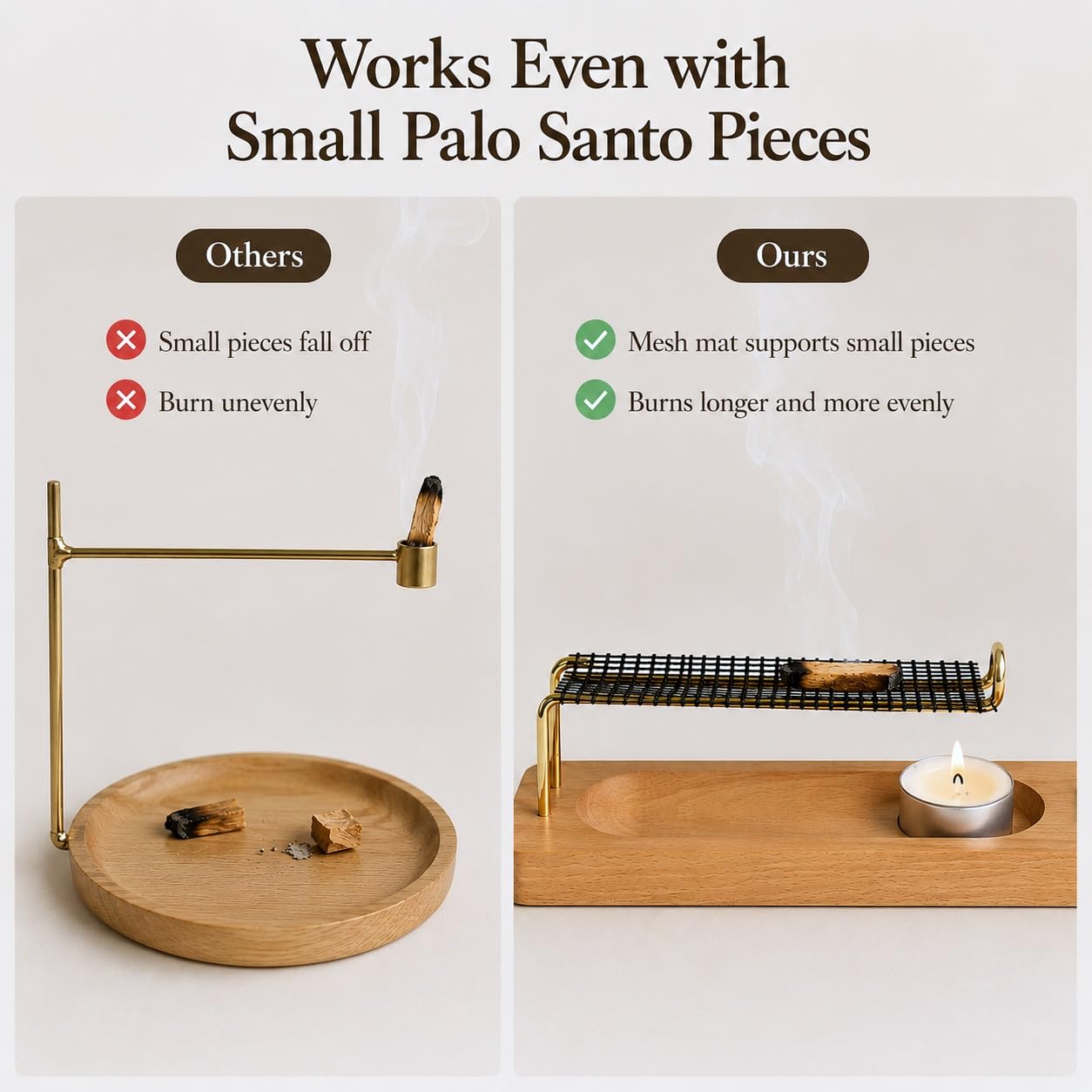 4 in 1 Incense Holder for Sticks, Palo Santo and Sage Holder, Wooden Incense Burner with Ash Catcher, 2 in 1 Incense and Candle Holder, Unique Incense Stick Holder for Yoga Meditation Decor