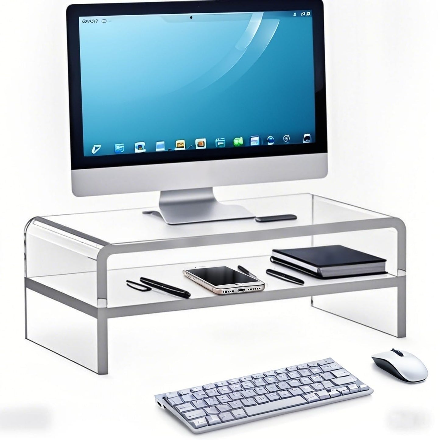 Acrylic Monitor Stand, 2 Tier Computer Monitor Stand Riser，20 inch Acrylic Computer Monitor Stand Riser for iMac, PC, Desktop, Laptop, TV Screen with Extra Storage Space Home Office
