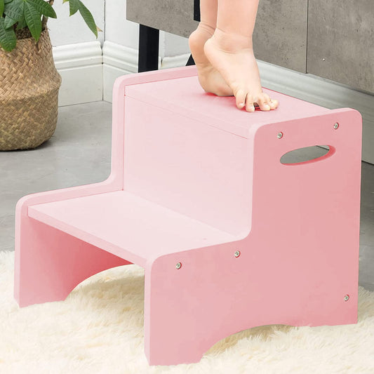 Toddler Step Stool for Bathroom & Kitchen – Wooden 2-Step Kids Stool with Handles & Non-Slip Pads, Sturdy Birch Wood, 200 lb Capacity for Potty Training, Sink & Counter Access