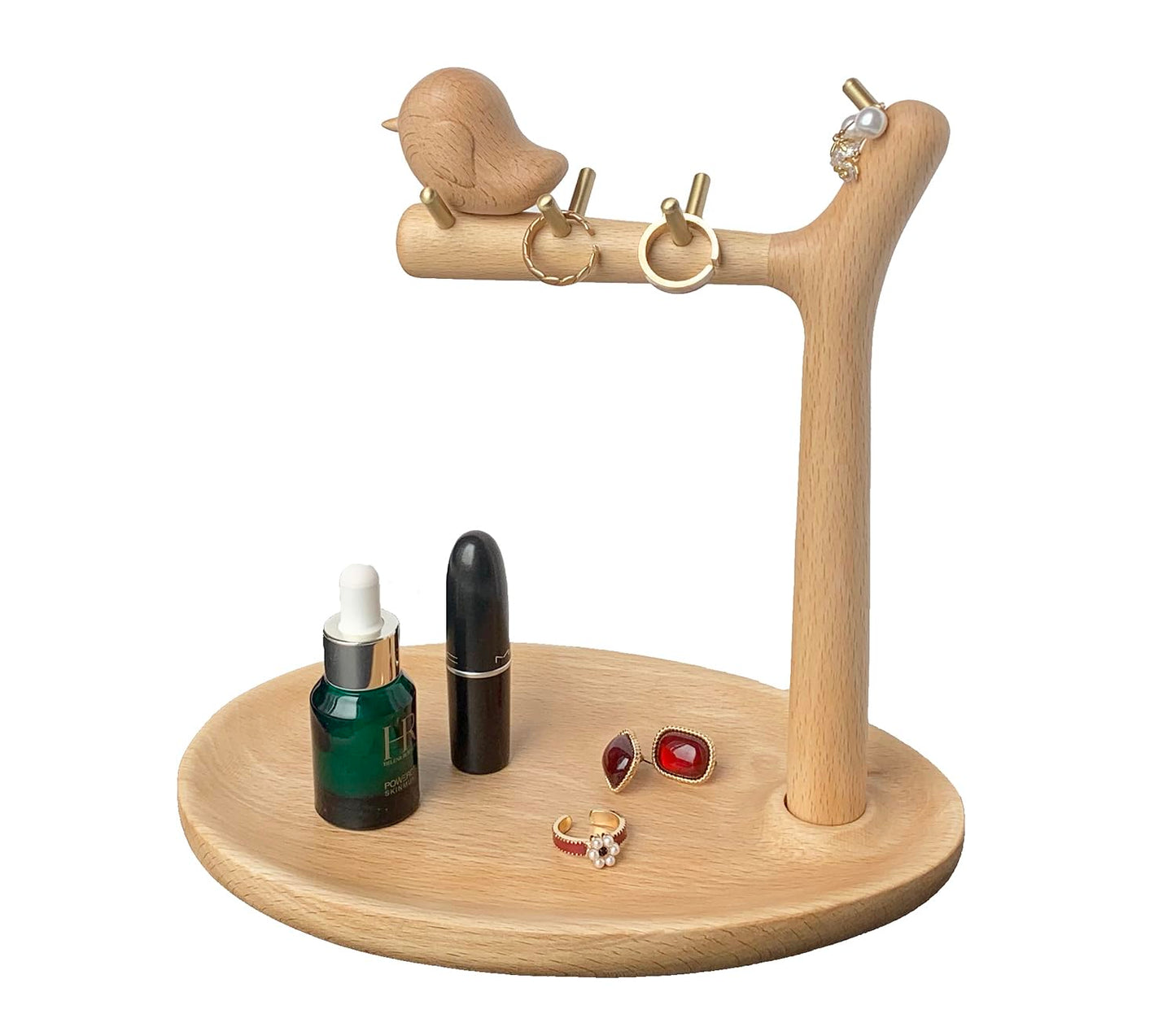 Nbcymg Wood Key Holder Jewelry Catchall Tray for Entryway Tabletop Key Stand Hanging Organizer with 8 Brass Tone Hooks