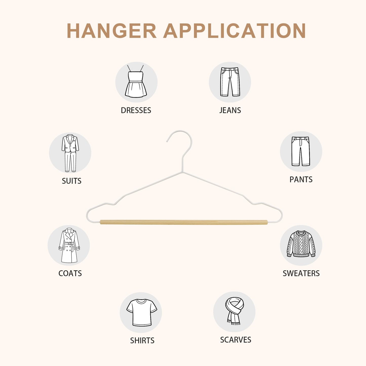 BP4U Wire Hangers with Wood Pants Bar, 24-Pack Metal Hangers with Smooth Beech Wooden Bar for Dresses, Pants, Sweaters, Jackets, and Heavy Clothes (White)