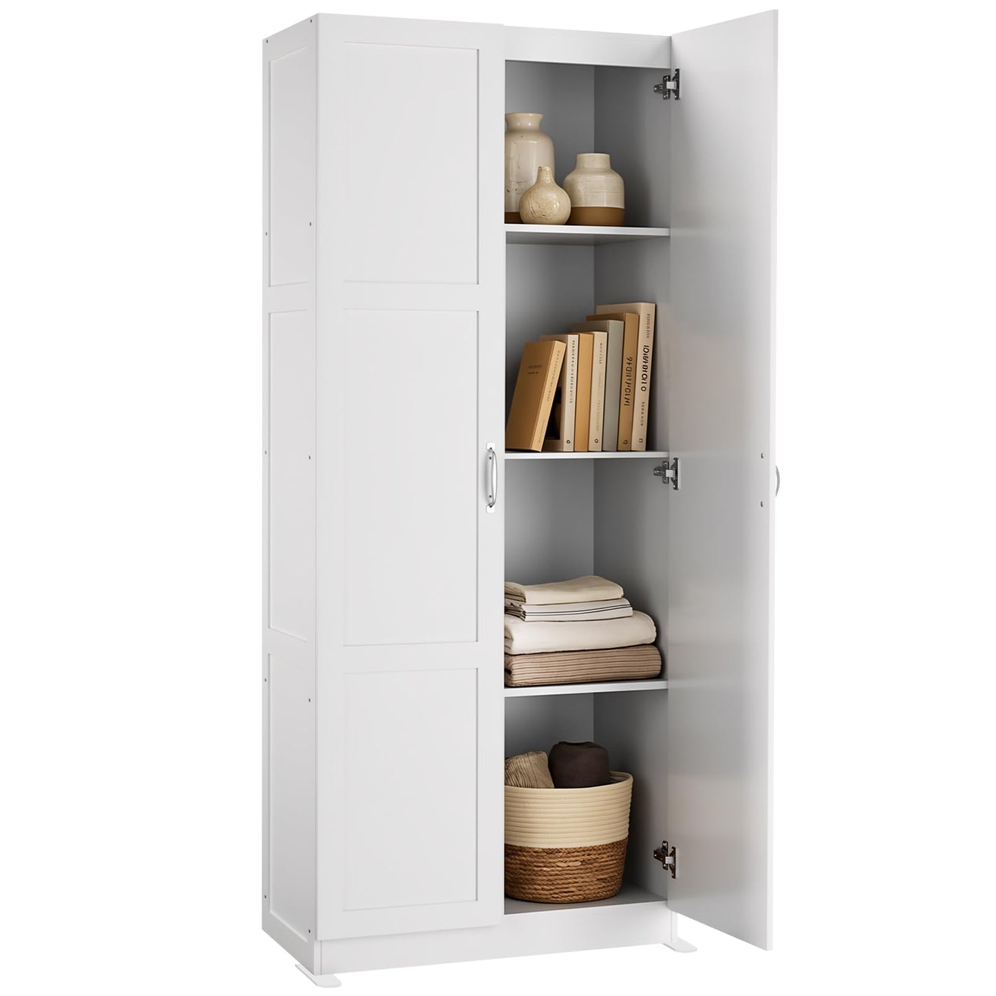 DUMOS Tall Storage Cabinet with Doors & Shelves, Large Capacity Organizer, Wooden Bedroom Storage Unit Suitable for Dining Room, Office and Study Rooms, White