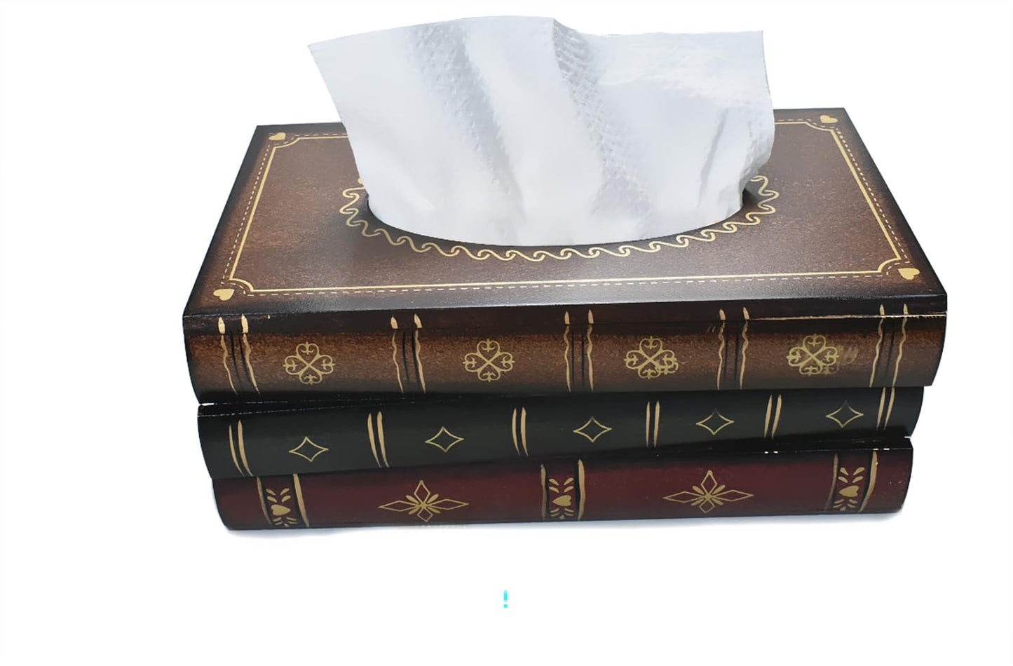 Elegant Wooden Antique Book Tissue Box Cover - Handcrafted Retro Napkin Holder Dispenser for Home Decor, Bathroom, Office, Car, Kitchen (Coffce LX)